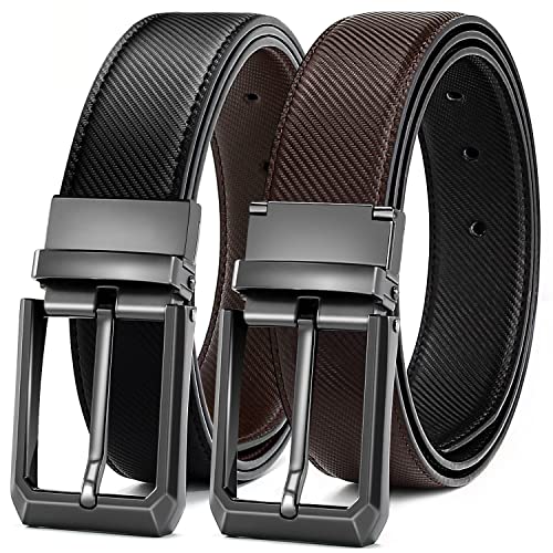 Titosha Leather Belt For Men, Men's Two-In-One Reversible Belt 1 3/8" Black & Coffee For Work Wear Or Dressy Occasion, Simple And Fashionable Gift Boxed(Waist 34"-35") #TOP7