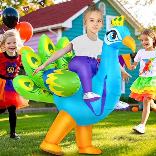 Disfraz inflable de pavo real para niños miniatura 6