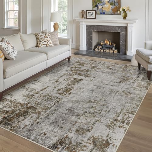 UESRUGS 5x7 Rug for Living Room : Soft Abstract Washable Non-Slip Durable Rugs, Neutral Modern Indoor Carpet for Bedroom Dining Room Home Office - Grey Green