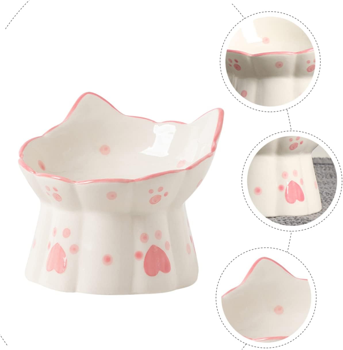 2pcs Elevated Cat Food and Water Bowl Neck Bowl Ceramic Raised Puppy Pet Supplies
