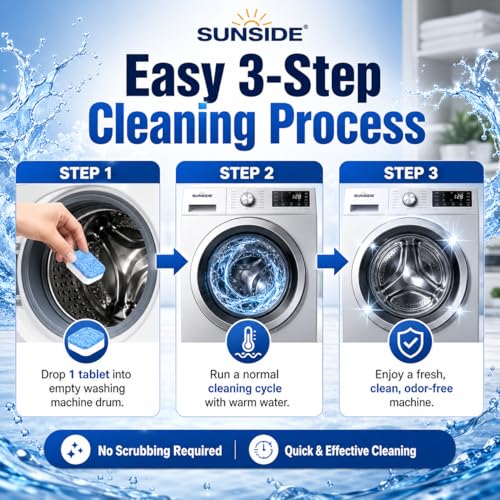 Image of Washing Machine Cleaner Tablets, Deep Cleaning and Descaling, Removes Odor, Limescale and Detergent Residue, for Front and Top Load Machines, Effervescent Tablet (Pack of 24)