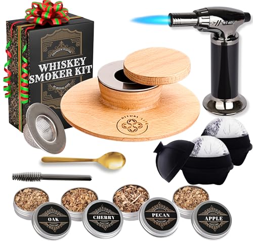 Cocktail Smoker Kit with Torch, Ice Ball Makers & Wood Chips