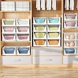 6 Pack Folding Closet Organizers Storage Box, Stackable Storage Bins, Plastic Drawer Basket Closet Storage for Wardrobe Cupboard Kitchen Bathroom Office White-6L