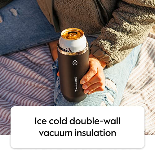 Image of ThermoFlask Slim Can Cooler - 2-in-1 Insulated Can Cooler Cup - Durable Stainless Steel Cooler with Non-Slip Base - Dishwasher-Safe Beverage Can Cooler - 12 oz, Jet Black