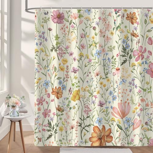 Aeyadis Watercolor Floral Shower Curtain, Colorful...