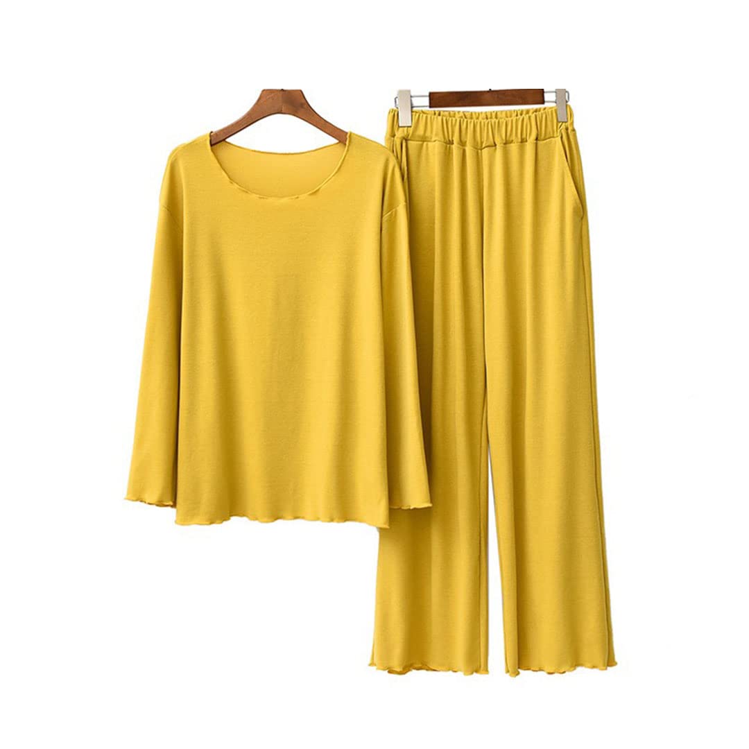 Conjunto de pijama de algodón cómodo suave y elegante con cuello en O para mujer, azul, talla única