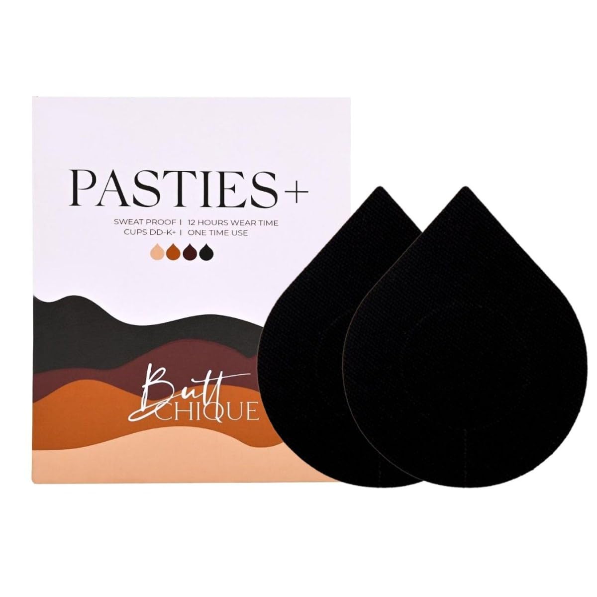 Black Pasties + Plus Size Stick-On Pasties for Complete Coverage, Waterproof & Sweat-Proof, Safe to Use Directly on Skin