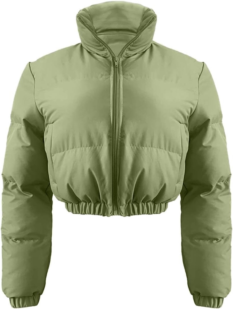 Angsuttc Puffer Jacket Womens Cropped Zip Up Padding Warm Quilted Jackets Winter Coats - Image 5
