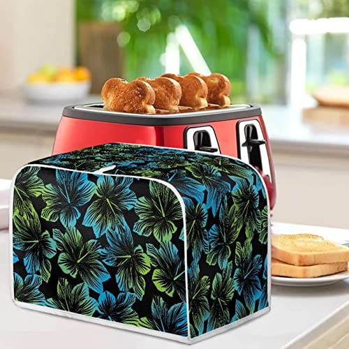 Image of Talayituse Hibiscus Flower Print 4 Slice Toaster Covers Dust Protection Bread Maker Covers Toaster Oven Cloth Cover Kitchen Accessories Washable Appliance Cover, Blue