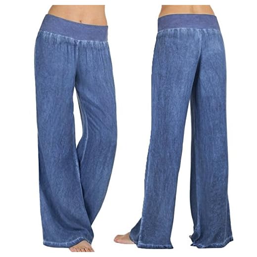 Qinfan Damjeans casual hög midja elastisk denim byxor med vida ben denim palazzo byxor, blå, XXL