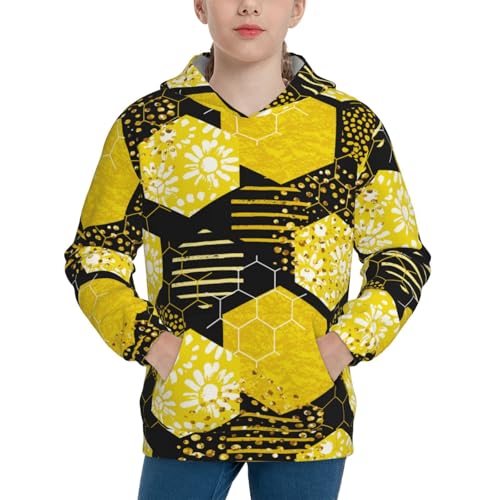 Geometric Pattern with Bee Kid Hoodies Boys Sweatshirts Girls Pullover with Pocket