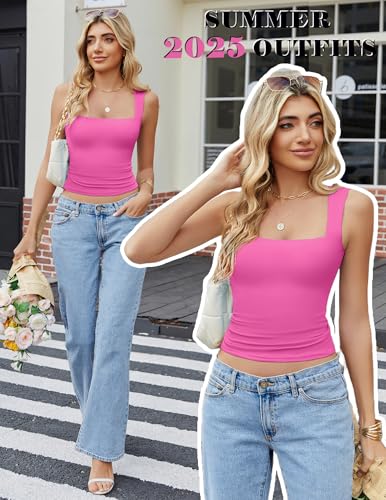 Image of Avidlove Women's Square Neck Tank Top Double Lined Basic Crop Tops Going Out Shirt Slim Fit Summer