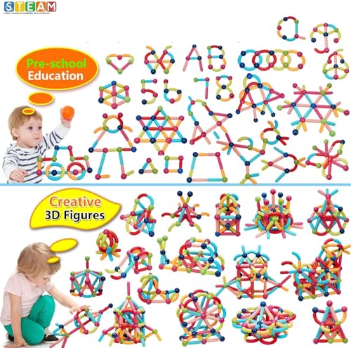 Image of PLUSPOINT Magnetic Sticks Blocks for Kids Tiles 64 Pieces Set Gifts for Girls, Boys, Magnetic Blocks for Kid 3+ Years, 4 5 6 7 8 9 10 Constructing & Learning Builder Educational Kids Magnetic Block