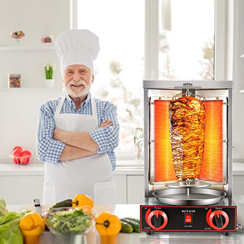 KKTECT Grill Machine Propane Doner Kebab, Gyro Grill, Parrilla Vertical con 2 Quemadores, para Cocina Doméstica Comercial