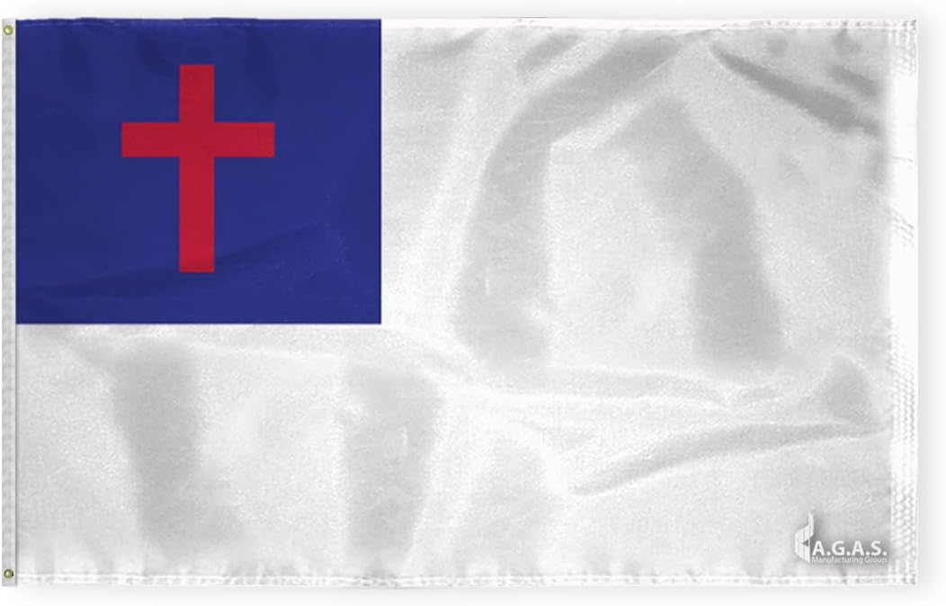 AGAS Christian Flag – Religious Christianity Jesus Cross Flag – 3 x 5 Ft – Indoor Church Display – Heavy Duty 200D Nylon – Gold Fringe Trim – Canvas Header with Pole Sleeve – Jesus Is King Flag