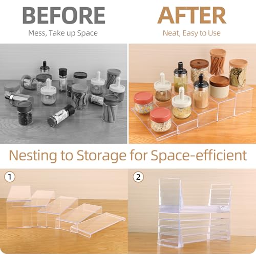 10 Pack Acrylic Spice Rack Organizer for Cabinet(10.8"~12.4"L), 5 Size Seasoning Organization with Non-Slide Silicone Pads, Clear Shelf Riser Storage Can & Cup for Kitchen Countertop, Cupboard, Pantry - Image 5