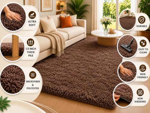 Image of Shaggy Carpet 5x7 Ft for Living Room & Bedroom (Brown)