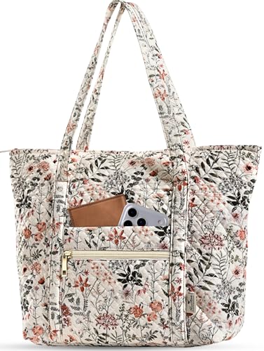 Miss Adola Sacola acolchoada com zíper - Bolsa feminina para laptop, grande capacidade com bolsos para trabalho, professores, viagens, Rosa floral, Large