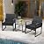 Murago 3 Piece Wicker Patio Bistro Set, Rattan Conversation Set with Coffee Table, for Balcony, Porch, Garden, Yard, Poolside, Black Frame with Black Cushion
