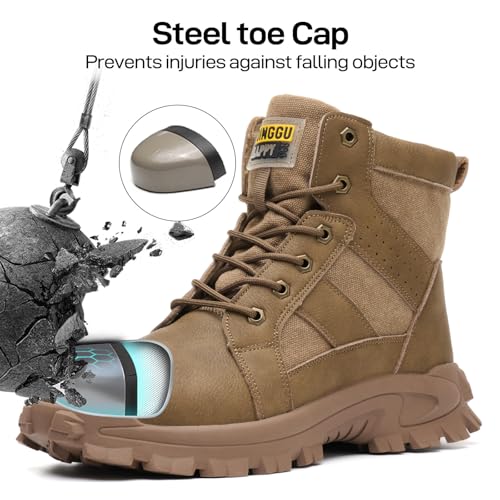 Image of Steel Toe Boots for Men Indestructible Safety Work Boots | Anti-Smash Steel Toe, Puncture Proof Kevlar, Wear-Resistant Soles, Comfortable Construction Industrial Working Shoes