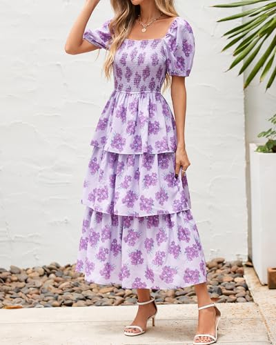 Image of BTFBM Womens Floral Smocked Summer Maxi Dresses