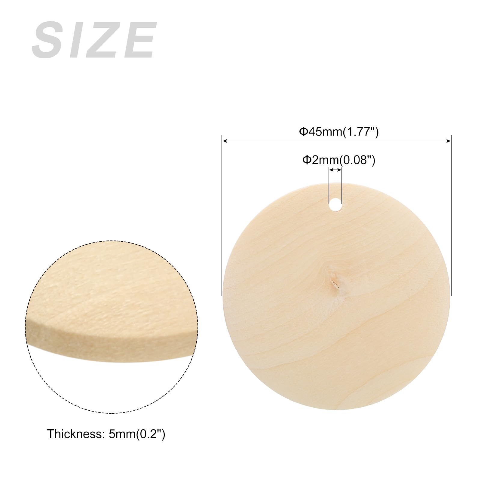 METALLIXITY Round Wooden Discs (45mm/1.77 Inch) 12Pcs, Unfinished Natural Round Wooden Circles Ornaments with Holes - Image 2