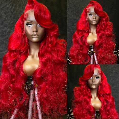 ANDRIA 13x4 HD Lace Front Wigs Body Wave Glueless Pre Plucked Lace Frontal Wigs For Black Women 250 density Loose Wave Synthetic Lace Front Wig With Baby Hair 26 Inch (Bright Red)