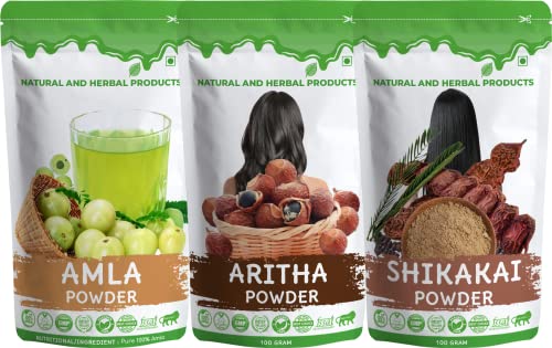 Amla Aritha Shikakai Powder for Hair Care | Hair Growth | Hair Strong | Skin Care | Conditioner | Hair Wash – 100Gram(Pack of 3)