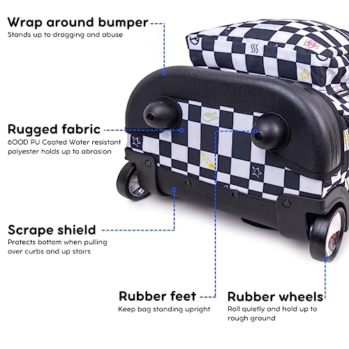 Image of J World Sunrise Kids Rolling Backpack with Wheels for Girls Boys, Roller Bookbag for School, 18 x 13 x 9 Inches, Icon Checkers