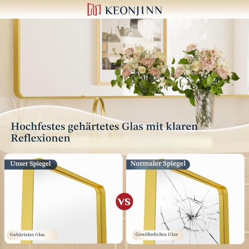 Keonjinn Wand Spiegel Gold 60x80cm, Badezimmerspiegel Badspiegel mit Metallrahmen, Gehärtetes Glas Rechteckiger Spiegel Flur für Badezimmer… – Ansicht 4
