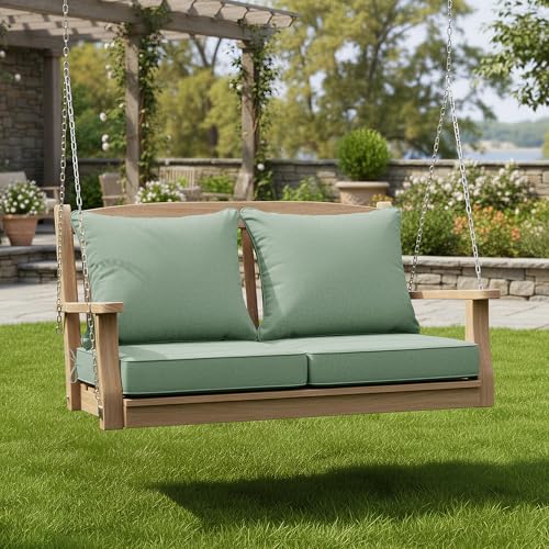 Image of Summsun Outdoor Cushions for Patio Furniture, Faux Linen Water Resistant Backrest and Deep Seat Cushion Set with Removable Cover, Ties, Non-Slip Bottom, 22 x 22 Inch, Sage Green, Set of 2