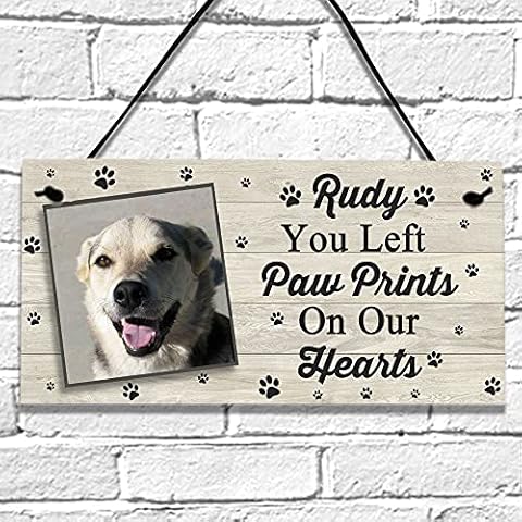 Personalised with Any Name Photo Plaque Dog Lovers Gift Christmas Wall Hanging Sign Keepsake Gift for Pet Owners-You Left Paw Prints On Our Hearts Cover