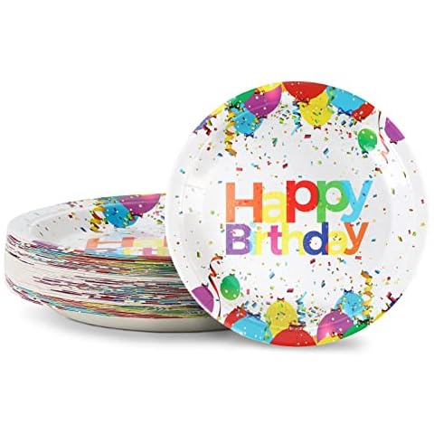 CENLBJ Happy Birthday Party Plates,Colorful Birthday Party Disposable Plates,9inch-50pcs,Birthday Party Paper Plates for Birthday Party Decorations Cover