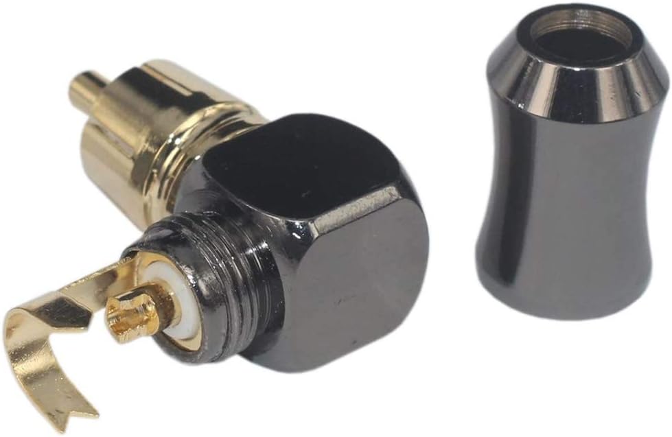 Hi End RCA Male Plug Adapter 2-Pack Brass Right Angle Gold Plated Audio Phono Solder Connector 90 Degree with Solid Construction - Image 3