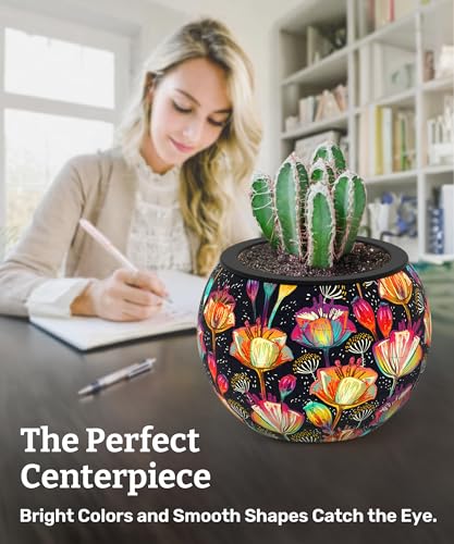 Image of PieceRelax 3D Puzzle Planter 80 Pieces - Flower Pot - Colorful Poppies, for Mom, Home Decor Flower Pots for Indoor Cactus, Succulents Pots [K1118]