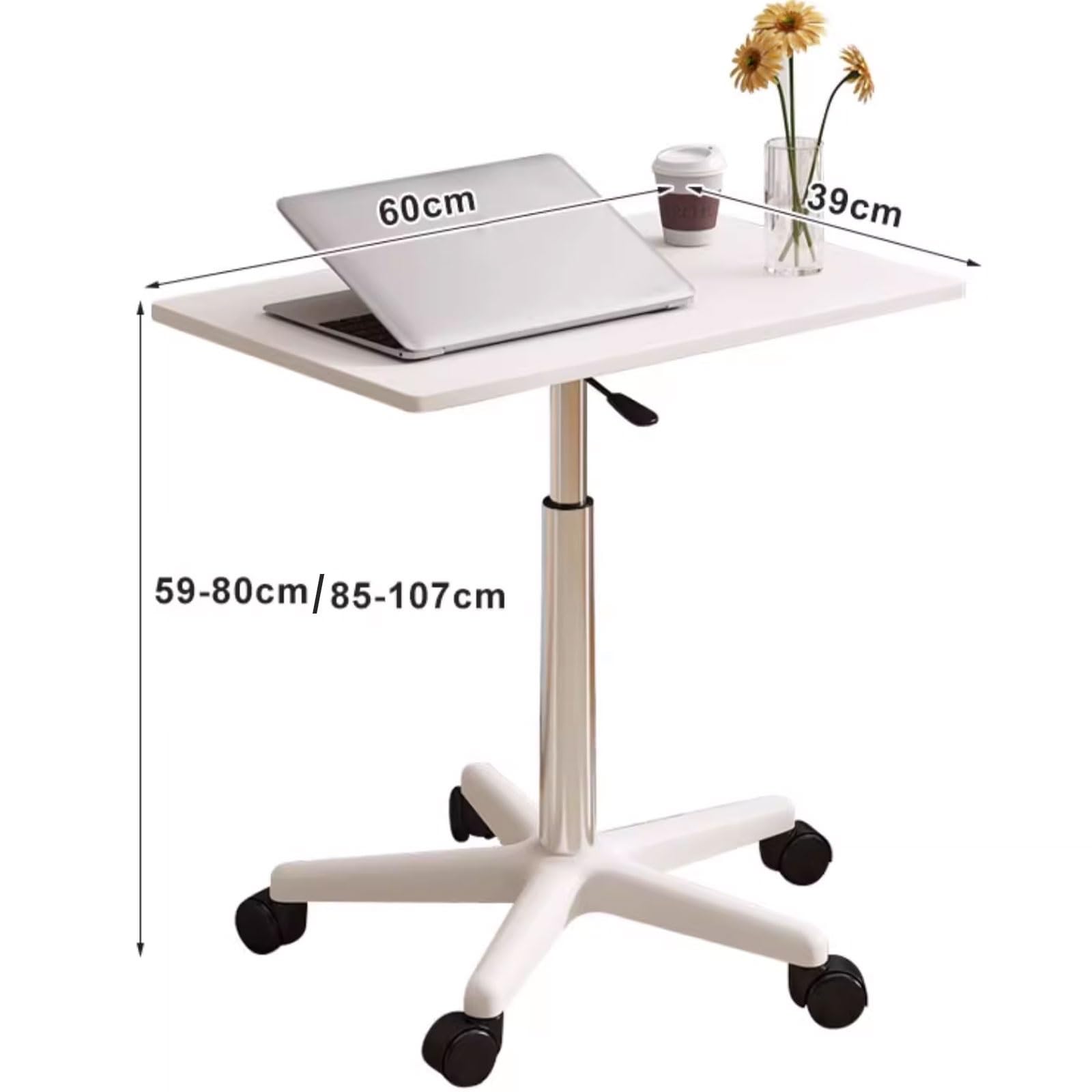 Escritorio con Ruedas Hecho De Tablero De Densidad Y Marco De Acero Mesa Cama Portatil Ajustable Mesa Ordenador Pequeña para Cama Y Silla De Ruedas(Black,60 * 39 * 85-107cm)
