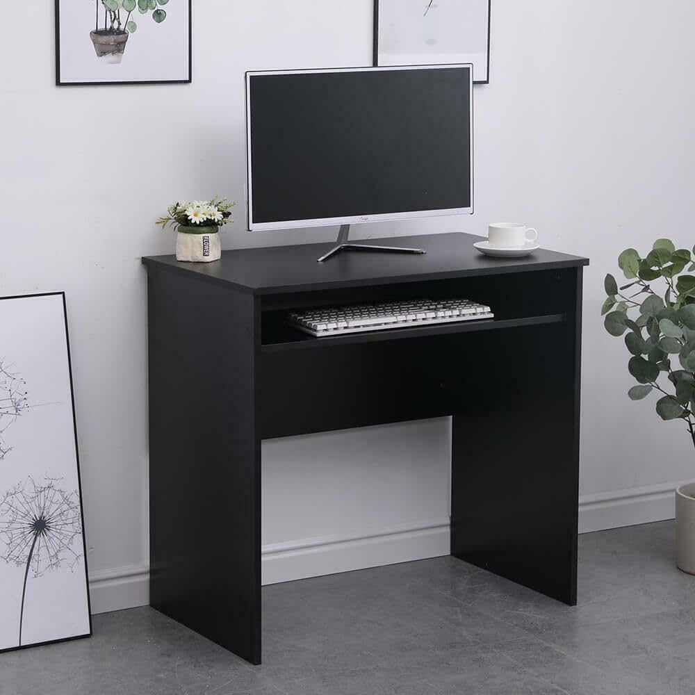 Home Source Computer Desk - 80cm Wide - Black - Home Office Study Workstation - Slide-out Keyboard Shelf
