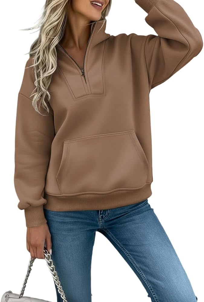 CHICME Women's Oversized Sweatshirts Half Zipper Long Sleeve Pullover Tops Casual Mock Neck Drop Shoulder Fall Shirts - Image 3