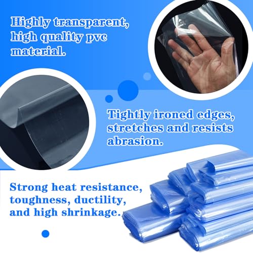 Image of 100 Pieces Clear Shrink Wrap Bags Kit, 9.8 inch x 5.9 inch PVC Heat Seal Bags for Packing, Shipping, Storage, Soap, Pallet, Gift Basket, Shoe, Clothes