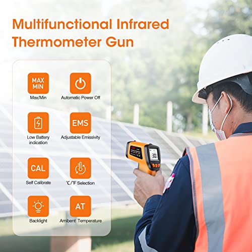 Infrarot Thermometer (-50 °C bis 550 °C), XinJiaYi Laser Temperaturpistole für Pizzaofen, berührungslose Laser Thermometer Pistole für Kochen/BBQ/Grill/HVAC, Oberflächenthermometer, Gelb