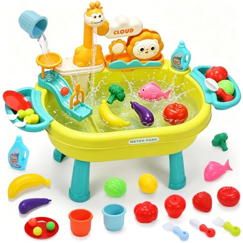 CUTE STONE Play Sink with Running Water Kitchen Sink Toy with Upgraded Electric Pump Play Food & Tableware Accessories Summer Outdoor Sensory Water Table Toy for Toddlers & Kids