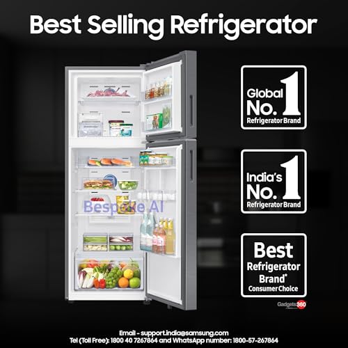 Image of Samsung 330 L, 3 Star, Convertible 5-in-1, Digital Inverter, Frost Free Double Door, WiFi Enabled Bespoke AI Refrigerator (RT34DG5A4DS8HL, Elegant Inox, Silver)