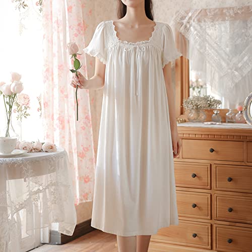 Women's Cotton Victorian Nightgown Soft Long Sleep Dress Short Sleeve Princess Pajama Shirt Sleepwear2