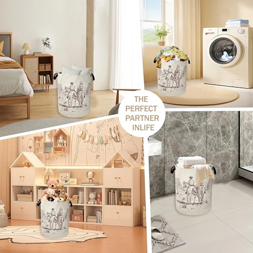 Image of Western Cowboy Laundry Hamper,Vintage Clothes Hamper for Laundry,Waterproof Oxford Toy Storage Collapsible Hampers for Bedroom, Dorm Room,Bathroom,16x20 Inch
