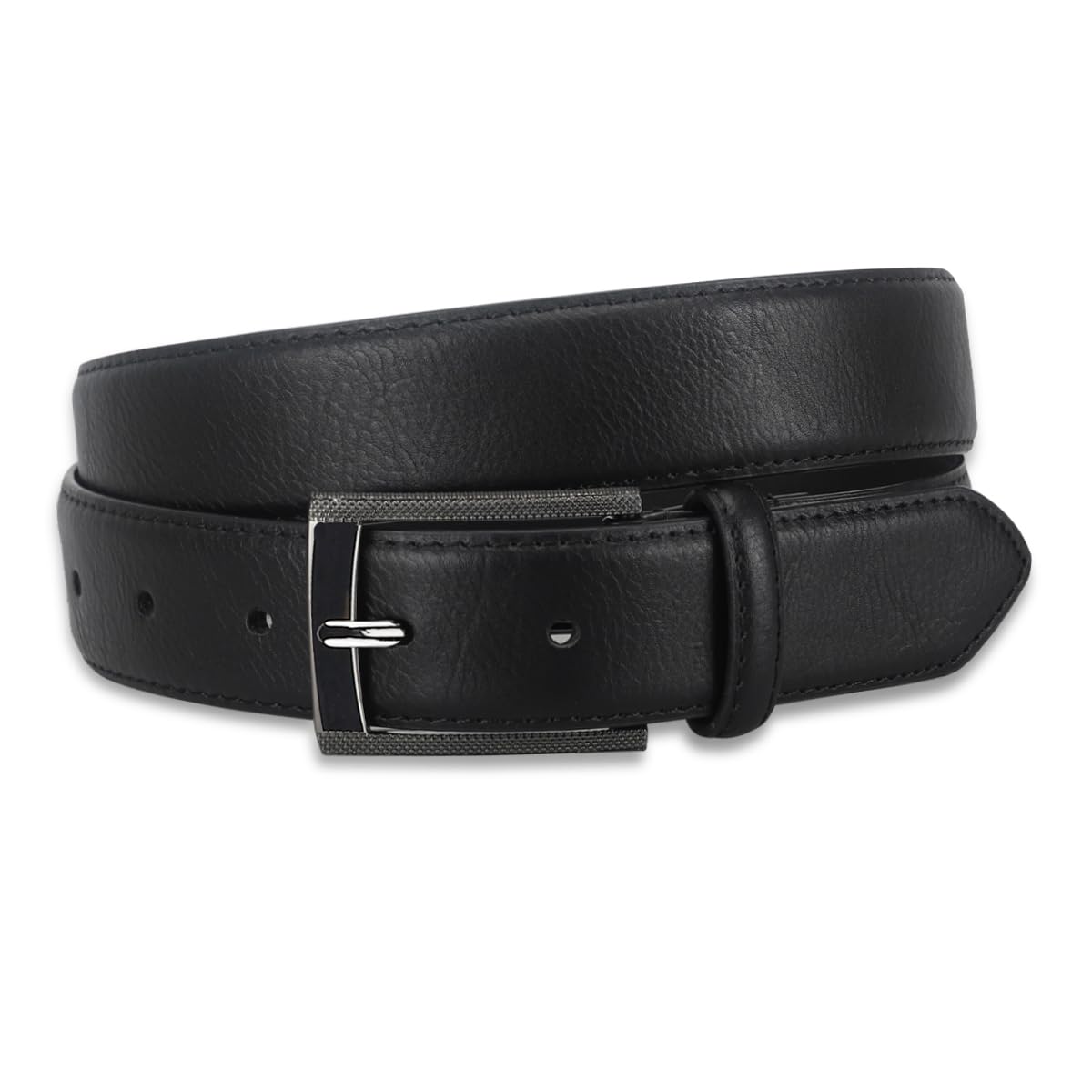 totes® Mens Waist Belt With Textured Buckle, Lightweight and Comfortable for Everyday and Smart Casual Wear, Black, Small/Medium