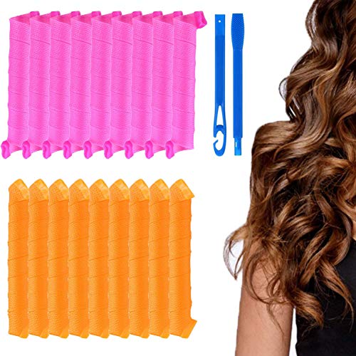 Bigoudis Cheveux,18 Pièces Bigoudis Sans Chaleur,Bigoudis Flexible,Bigoudis Magiques,Hair Curler,Avec 2 Crochets de Coiffage Bigoudis Cheveux Kit de Coiffure en Spirale Cover