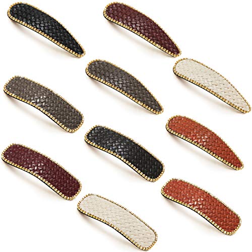 Yaazi 10 Pieces Rhinestone Leather Plaid Snap Clips Shining Crystal Snap Clips Rhinestone Rim Leather BB Hair Pins Hair Barrettes for Women Girls Party Wedding Daily Hair Styling Tools Accessories