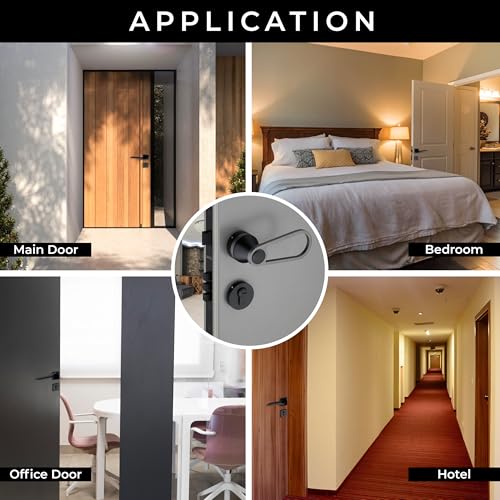 Image of LAPO Brass Mortise Door Lock for Home Main Door & Bedroom with Handle | Heavy-Duty 70mm Cylinder | 50x85mm Body | 3 Brass Keys | Left-Right Fit 30-50mm Door Home Office Hotel | Black Finish | Ro-152