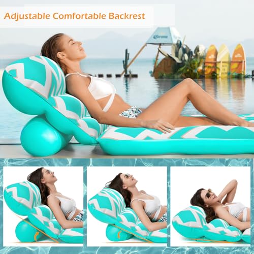 Jasonwell Inflatable Pool Float Adult - Ultra-Comfort Soft Fabric Pool Floaties Lounge Floats Floating Chair Raft with Adjustable Backrest Air Water Lounger Tanning Float for Pool Beach Party (Grid) by Jasonwell - Used condition - Image 2