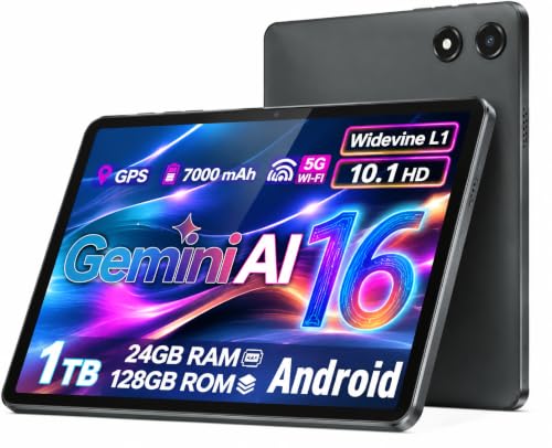 Image of Android 16 Tablet with Gemini AI 26GB RAM + 128GB ROM, 10 Inch Graphite | T606 Octa-Core, 800x1280 IPS HD, Touchscreen Display,1TB TF, WiFi 6, 7000mAh Battery, FM Radio, GPS,GMS